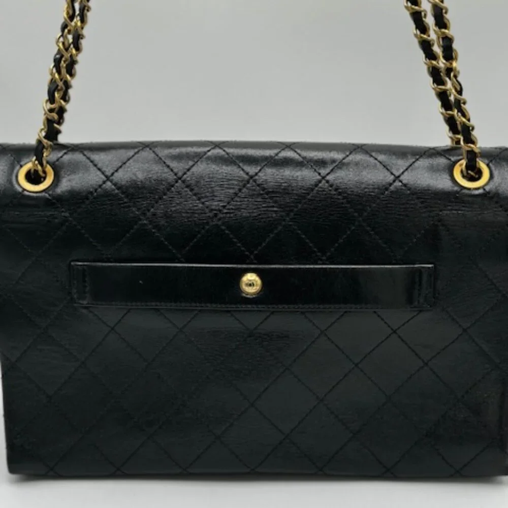 Chanel Chain Stitched Calfskin Flap Bag Medium Black Shoulder bag - Picture 10 of 17